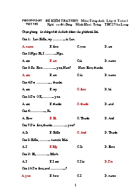 Bộ đề kiểm tra trắc nghiệm khách quan môn Tiếng Anh Lớp 6 - Phòng GD & ĐT Việt Trì (Có đáp án)